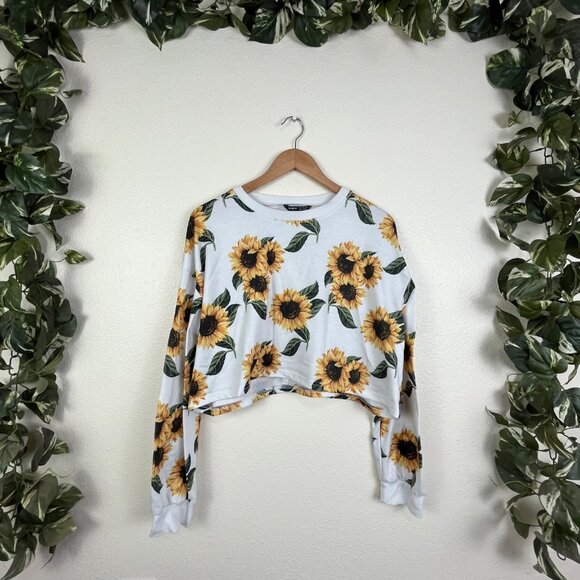 Shein Graphic Sunflower Long Sleeve Crop Crewneck Sweater Women’s Size XL - Picture 1 of 6